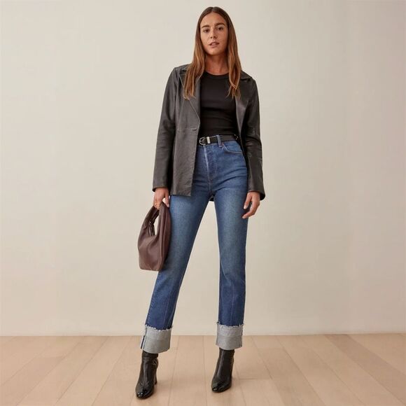 Reformation Cynthia Cuffed High Rise Straight Jeans - Picture 2 of 8